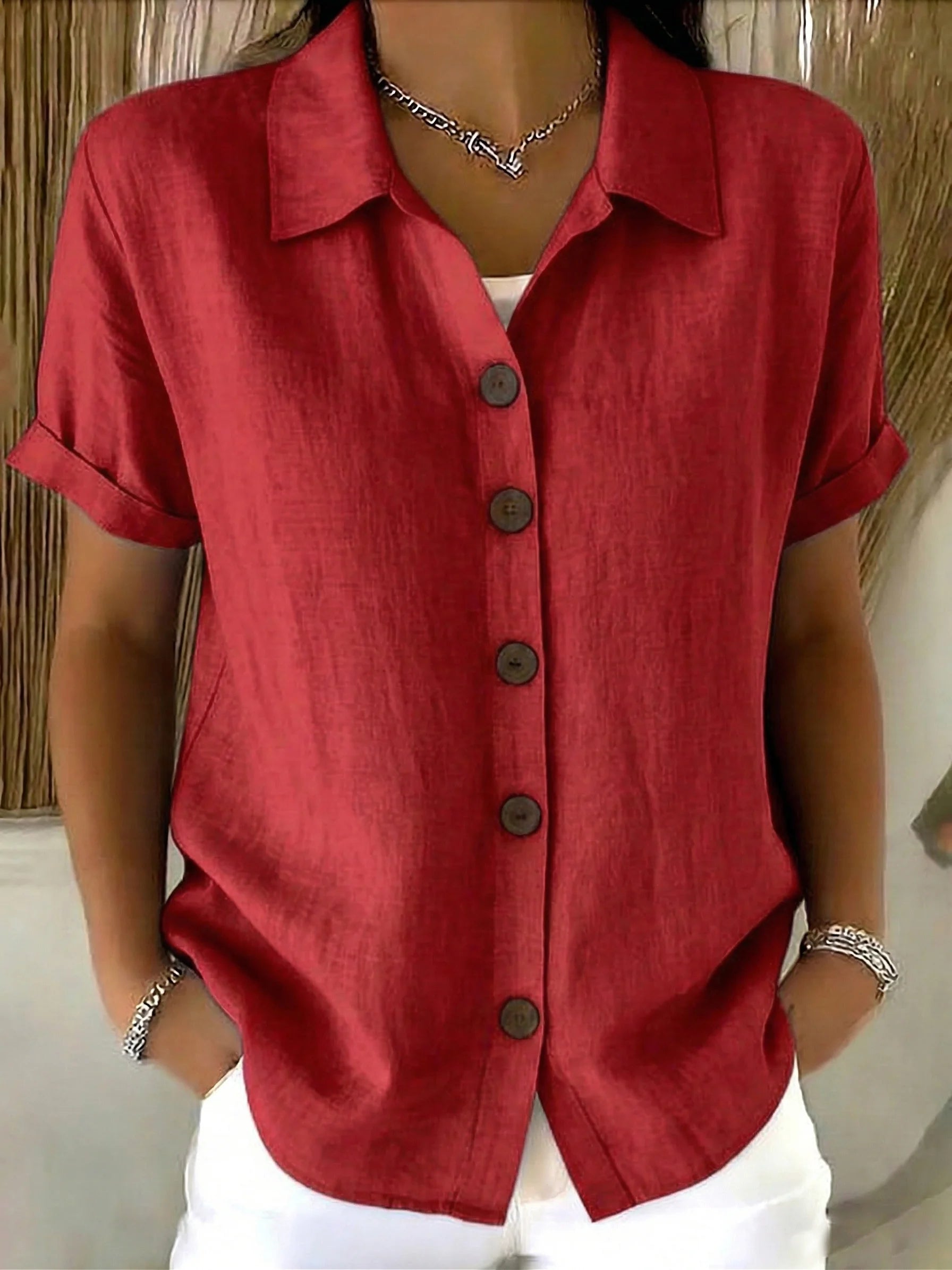 Ahanu | Women's Rolled Sleeve Button Front Shirt