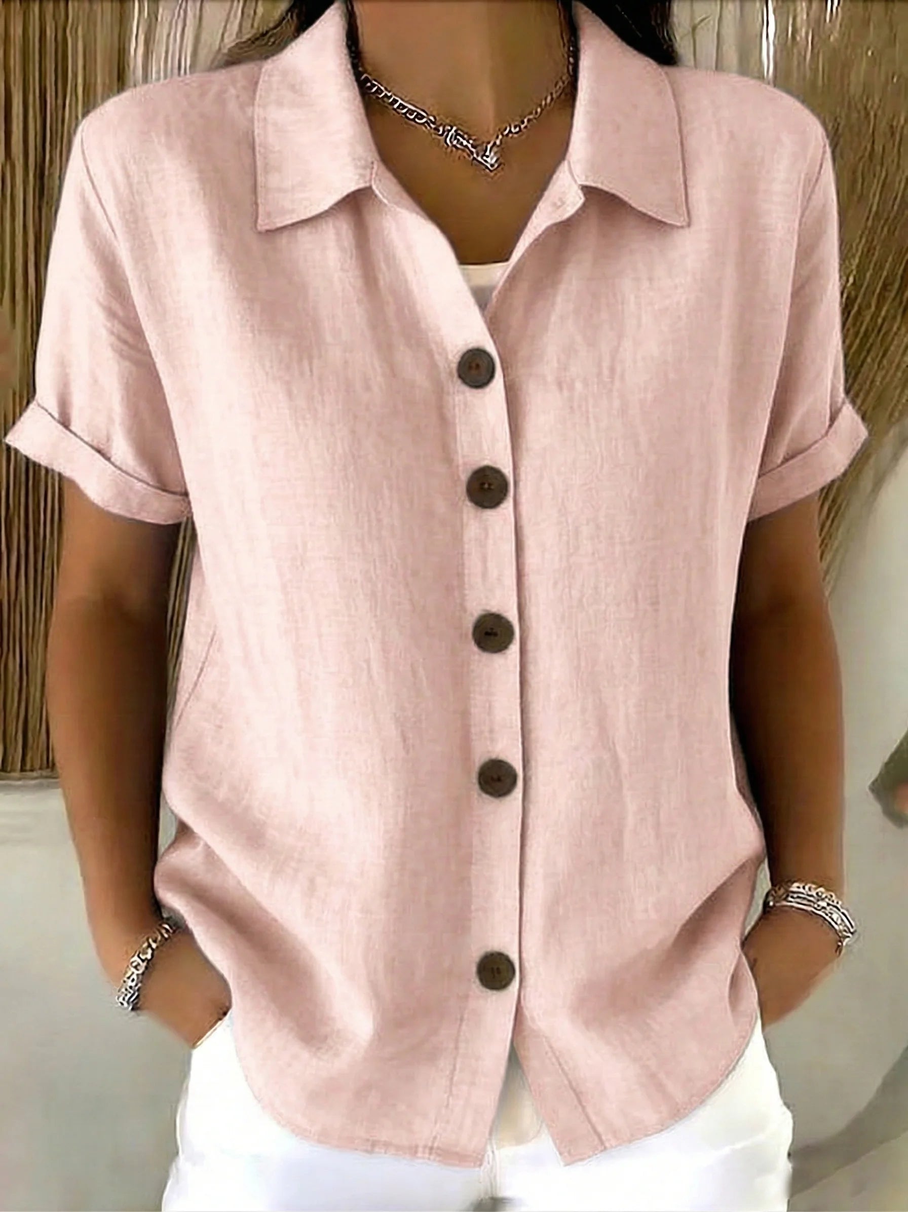 Ahanu | Women's Rolled Sleeve Button Front Shirt