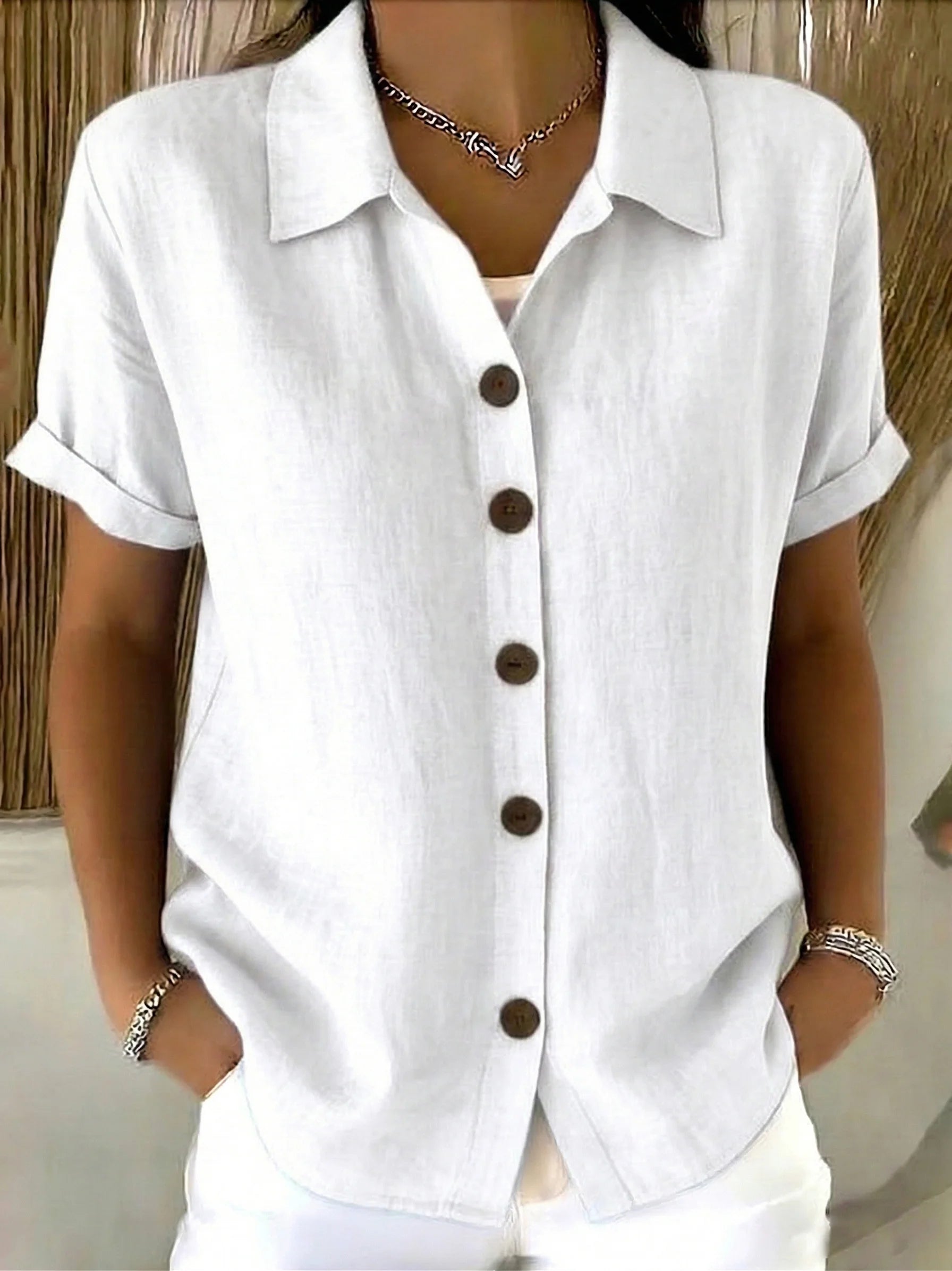 Ahanu | Women's Rolled Sleeve Button Front Shirt
