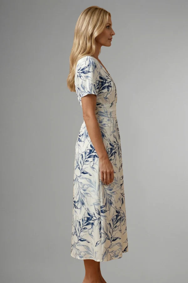 Ahna | Women’s V Neck Short Sleeve Floral Flowy Midi Dress
