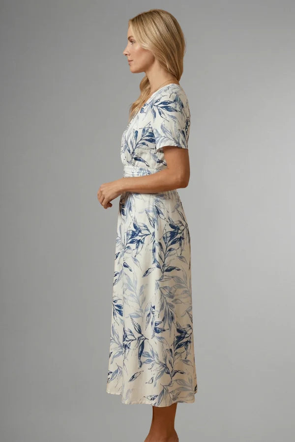 Ahna | Women’s V Neck Short Sleeve Floral Flowy Midi Dress