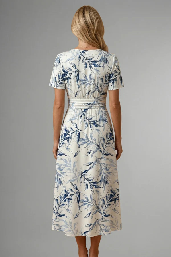 Ahna | Women’s V Neck Short Sleeve Floral Flowy Midi Dress