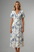 Ahna | Women’s V Neck Short Sleeve Floral Flowy Midi Dress