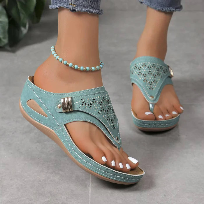 Ahuva | Women's Round Toe Slip On Wedge Platform Slides