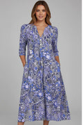 Ailee | Women’s Floral Print V Neck Flowy Midi Dress