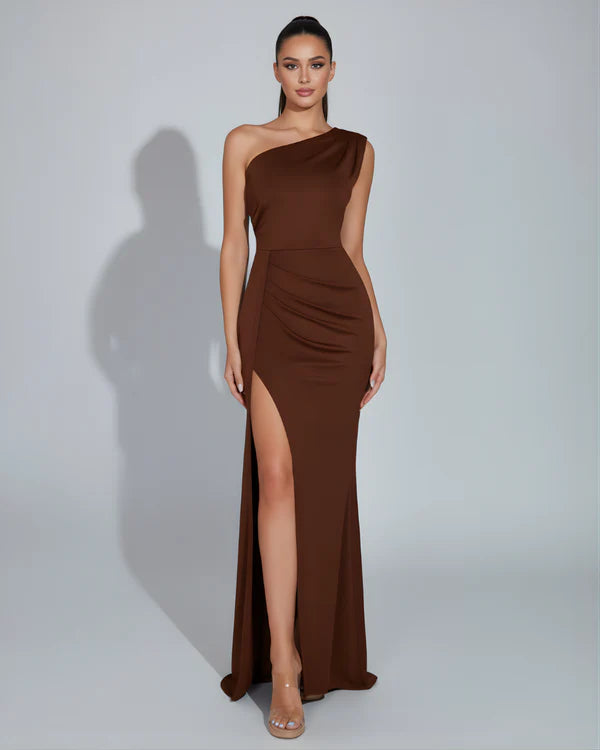 Aileene | Women's One-Shoulder High Slit Wedding Guest Dress
