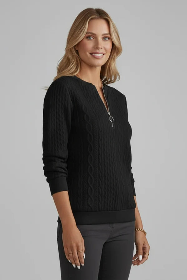 Ailene | Women’s Long Sleeve Zip Front Knit Sweater