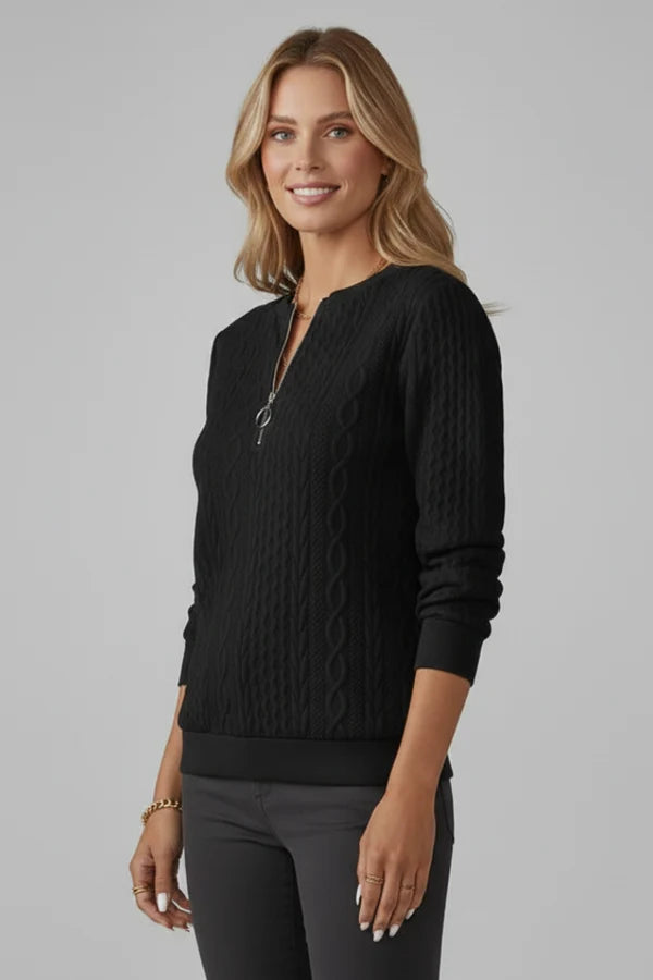 Ailene | Women’s Long Sleeve Zip Front Knit Sweater