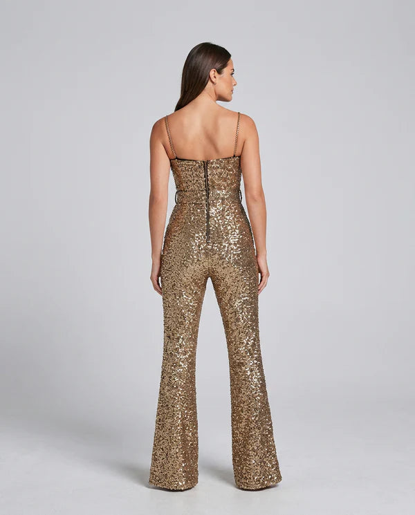 Ainslee | Women's Belted Sequin Sleeveless Fitted Jumpsuit