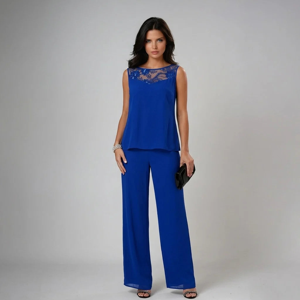 Ajanae | Women’s Wide Leg Sleeveless Boat Neck Three Piece Set