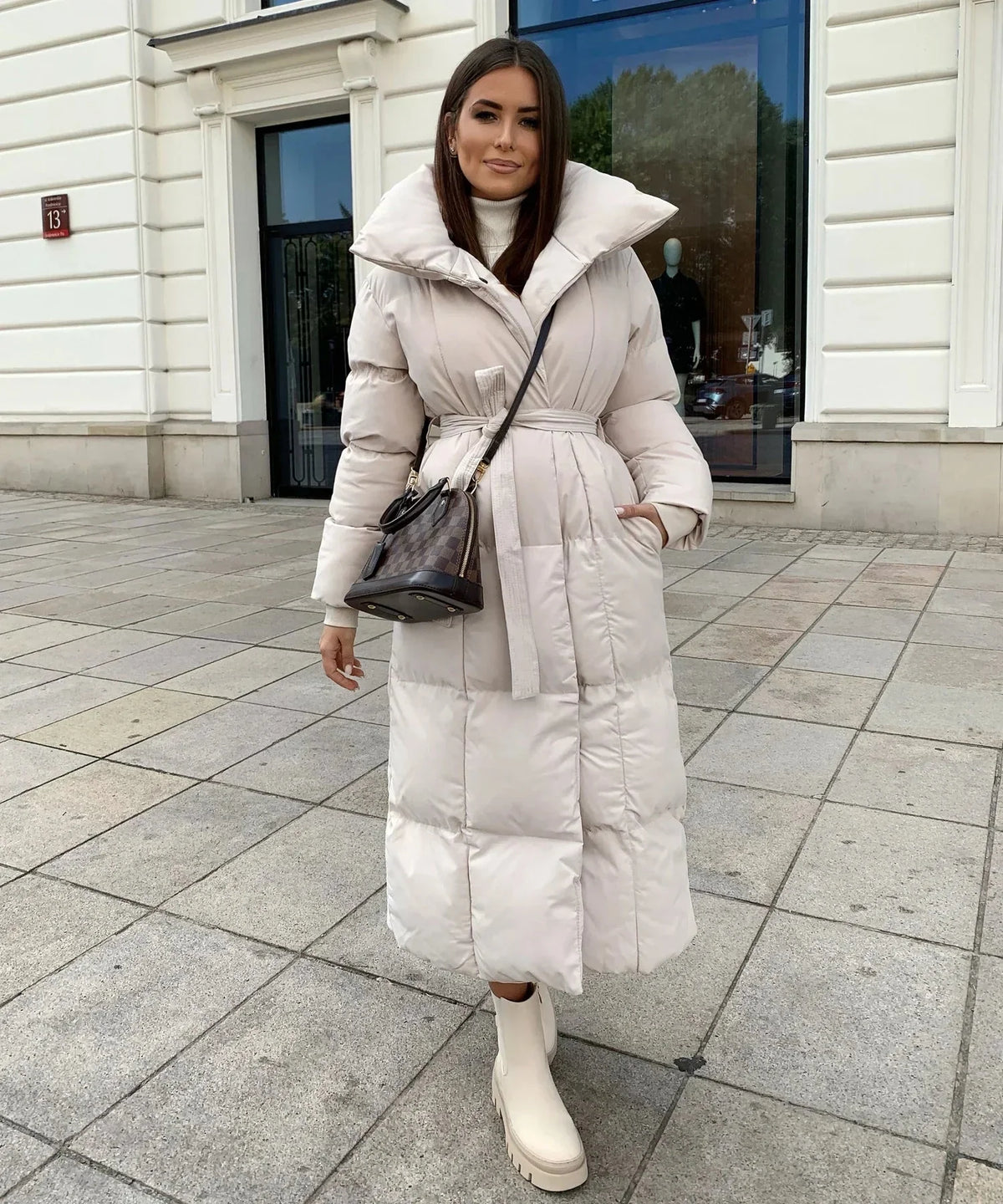 Akilah | Women’s Long Sleeve Belted Midi Length Puffer Jacket