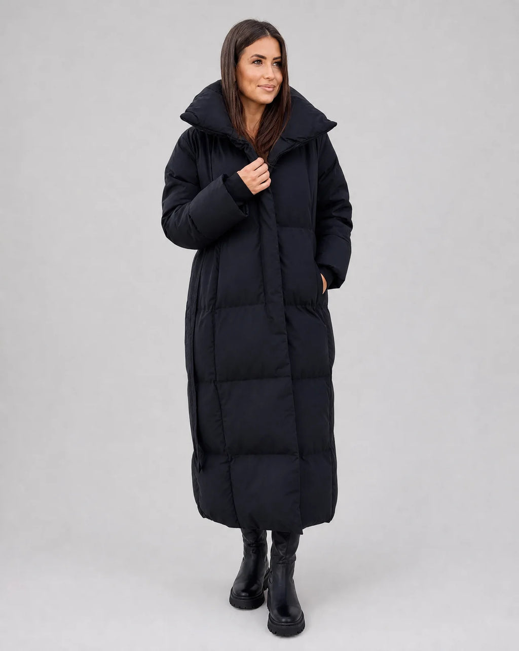 Akilah | Women’s Long Sleeve Belted Midi Length Puffer Jacket
