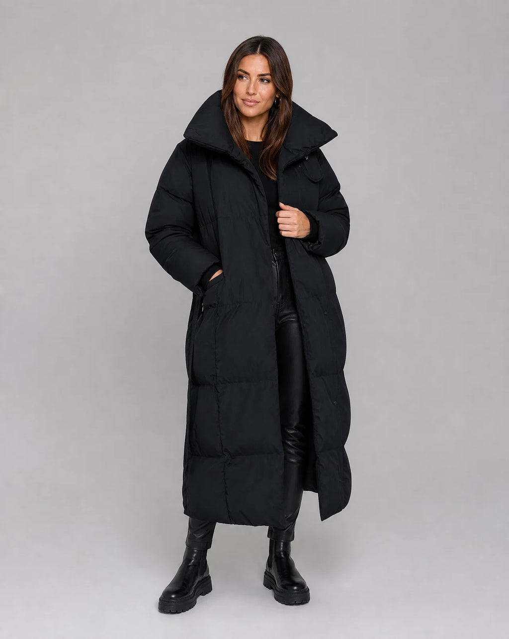 Akilah | Women’s Long Sleeve Belted Midi Length Puffer Jacket
