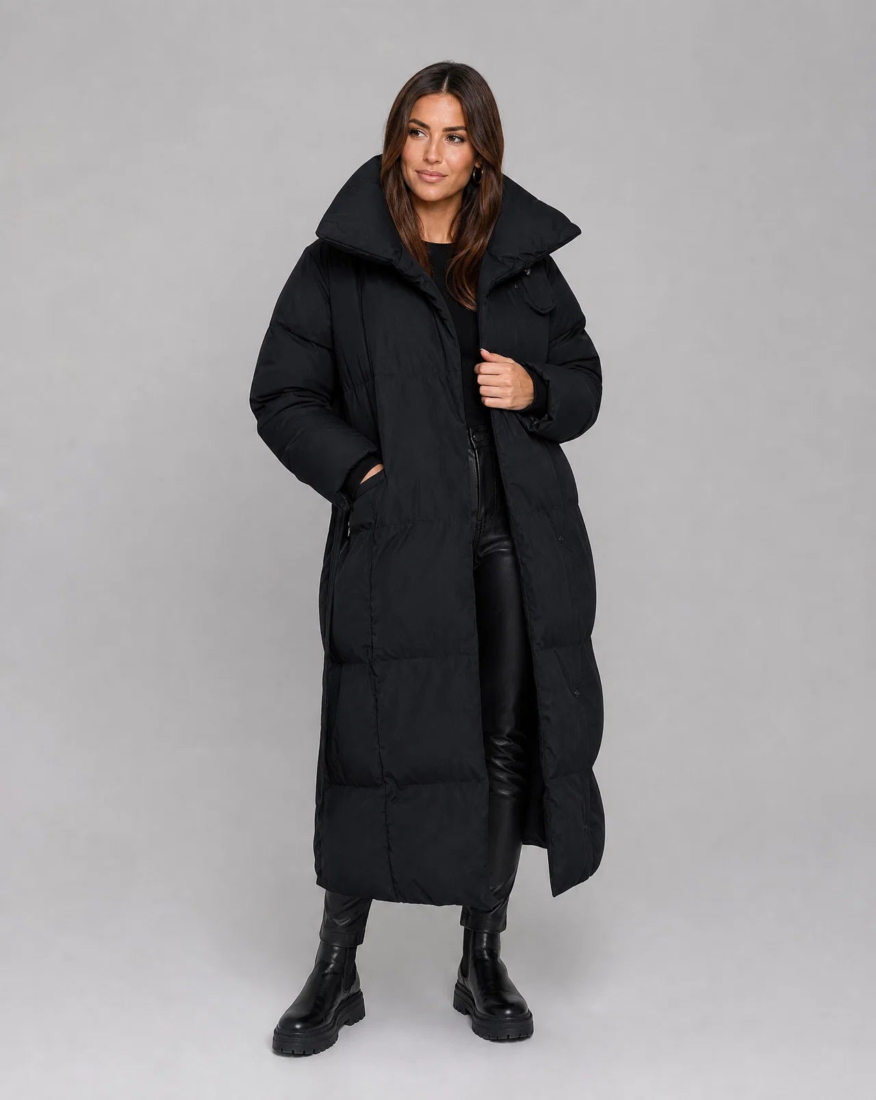 Akilah | Women’s Long Sleeve Belted Midi Length Puffer Jacket