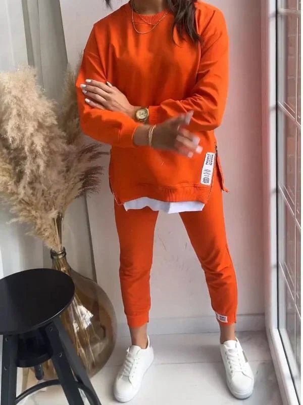 Alaine | Women’s Crew Neck Tapered Leg Long Sleeve Two Piece Set