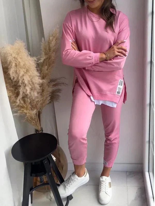 Alaine | Women’s Crew Neck Tapered Leg Long Sleeve Two Piece Set