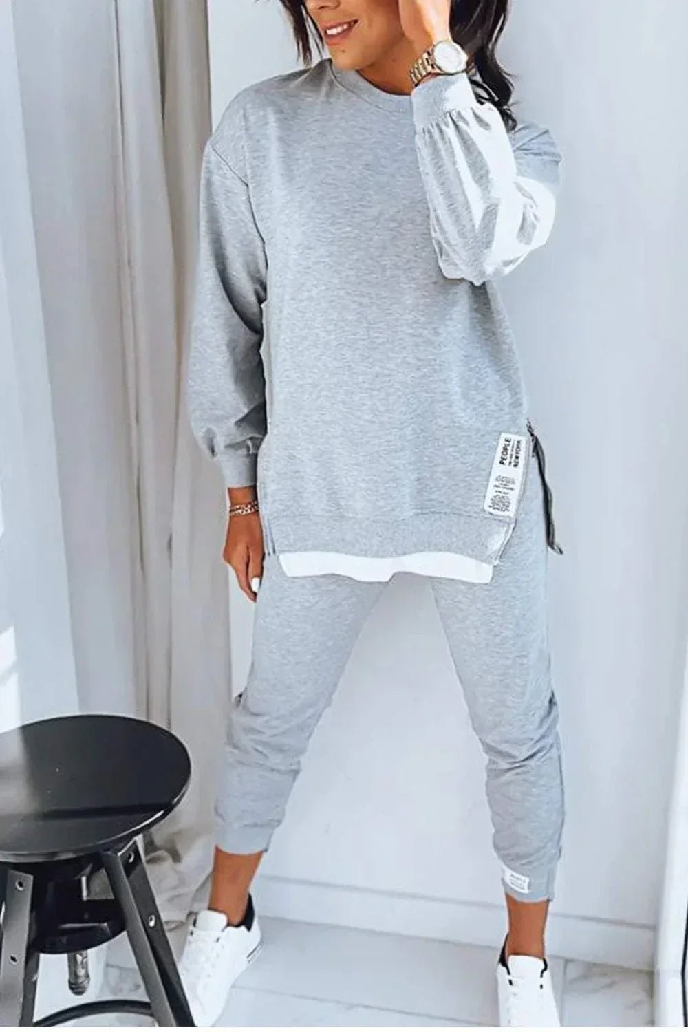 Alaine | Women’s Crew Neck Tapered Leg Long Sleeve Two Piece Set