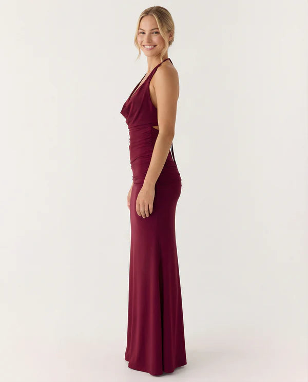 Alannah | Women's Cowl Halter Neck Sleeveless Maxi Dress
