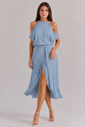 Alanza | Women's High Slit Off-Shoulder High Neck Midi Dress