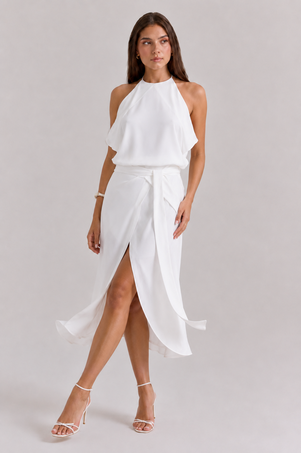 Alanza | Women's High Slit Off-Shoulder High Neck Midi Dress
