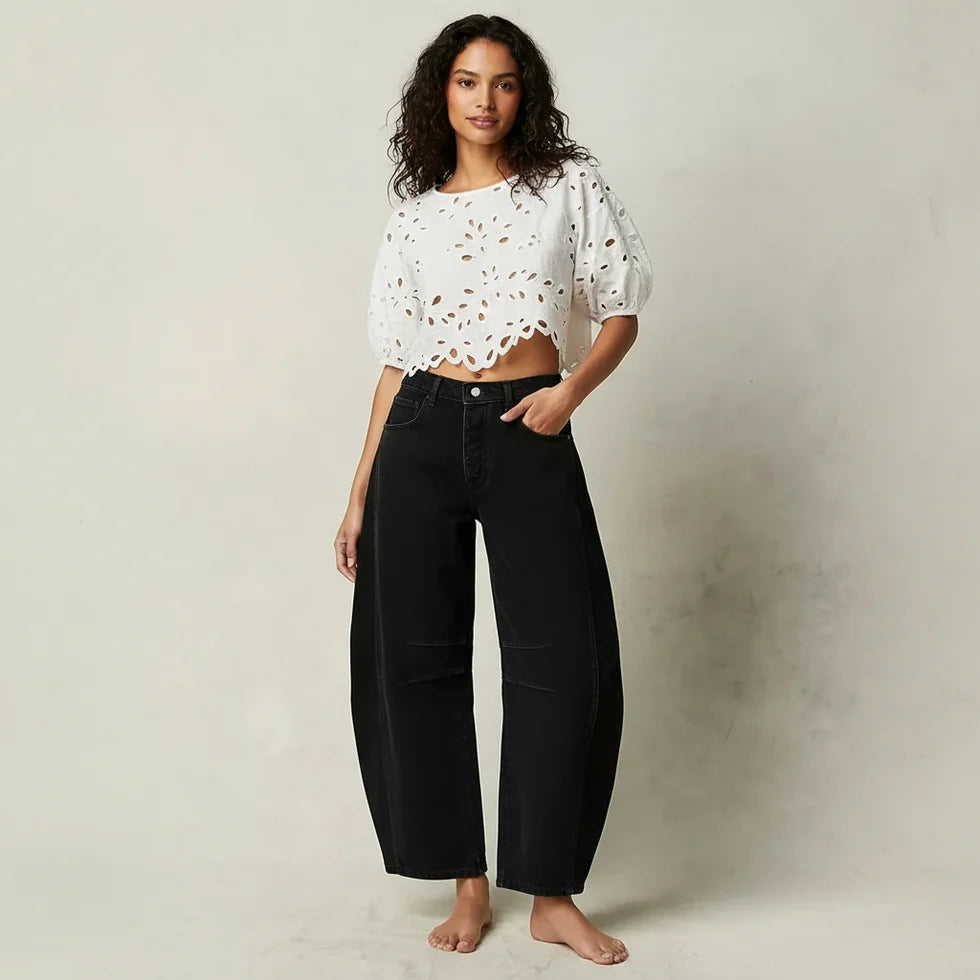 Alaya | Women’s Front Pockets Wide Leg Denim Jeans