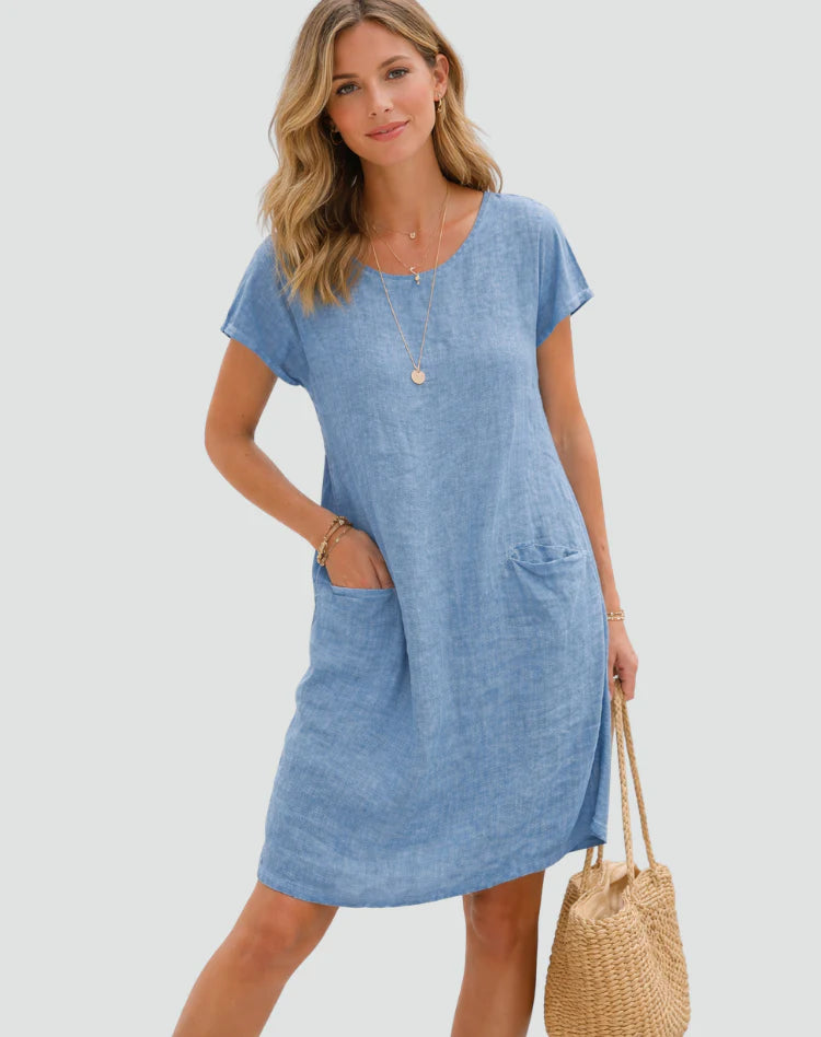 Alayna | Women's Short Sleeve Scoop Neck Pockets Mini Dress