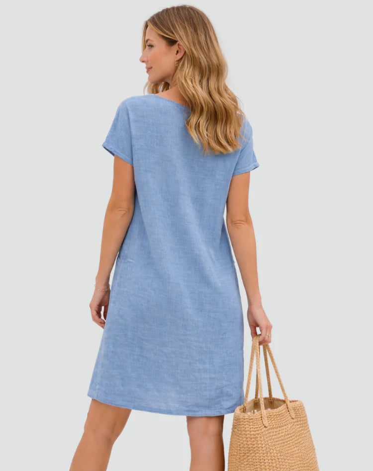 Alayna | Women's Short Sleeve Scoop Neck Pockets Mini Dress