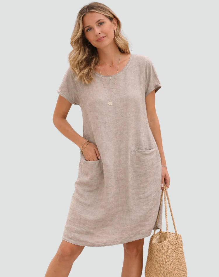 Alayna | Women's Short Sleeve Scoop Neck Pockets Mini Dress