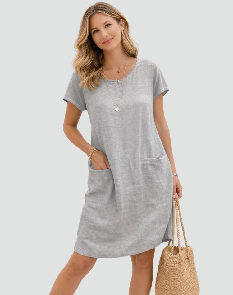 Alayna | Women's Short Sleeve Scoop Neck Pockets Mini Dress