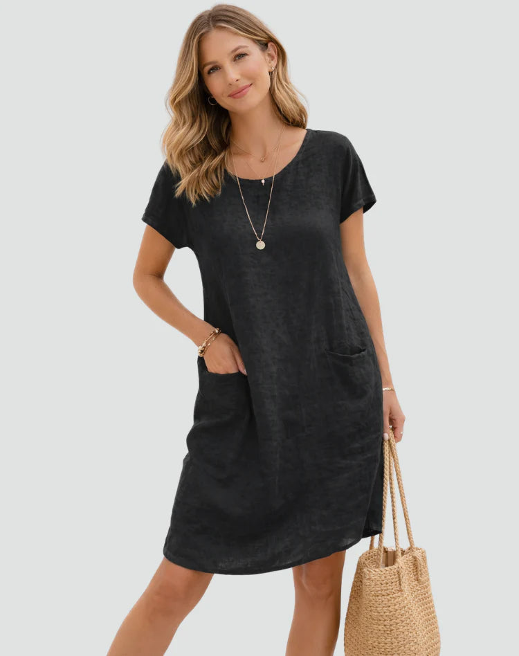 Alayna | Women's Short Sleeve Scoop Neck Pockets Mini Dress