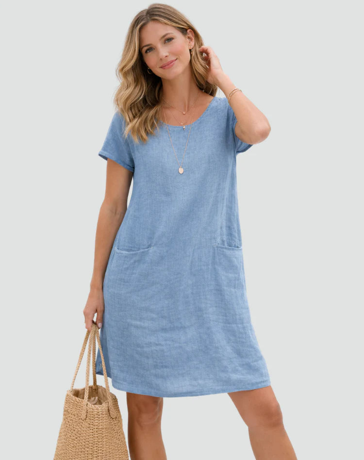 Alayna | Women's Short Sleeve Scoop Neck Pockets Mini Dress
