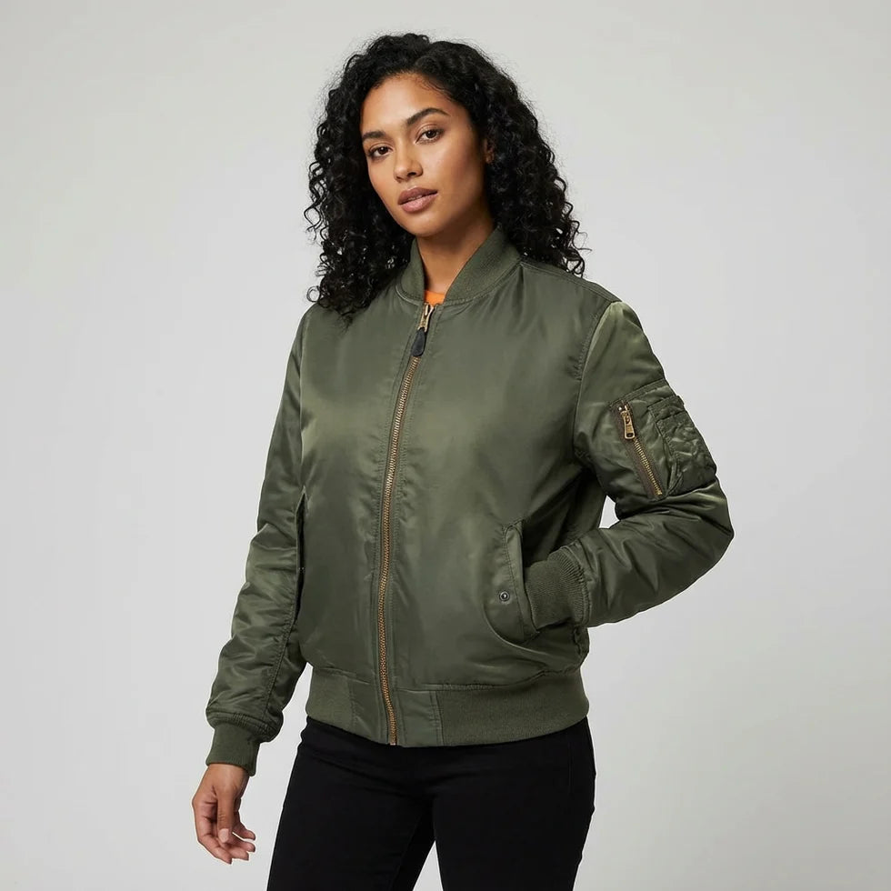 Albane | Women’s Zip Front Utility Pocket Bomber Jacket