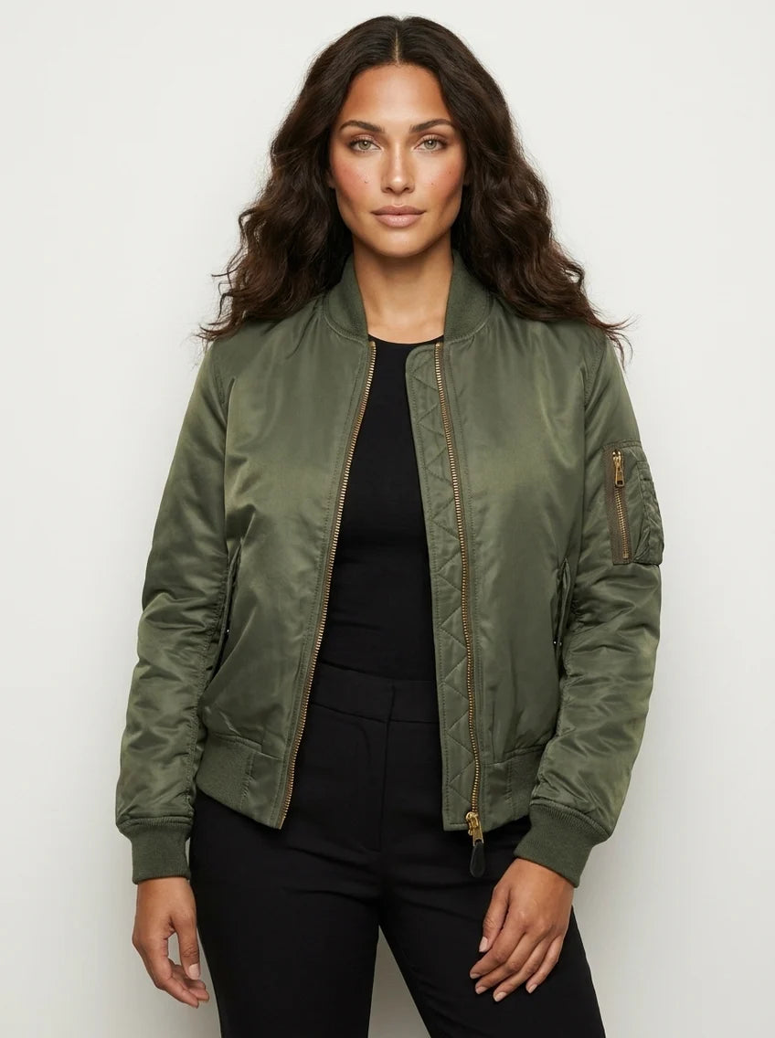 Albane | Women’s Zip Front Utility Pocket Bomber Jacket