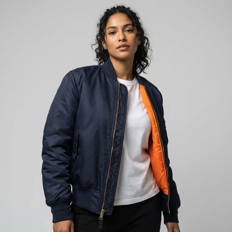 Albane | Women’s Zip Front Utility Pocket Bomber Jacket