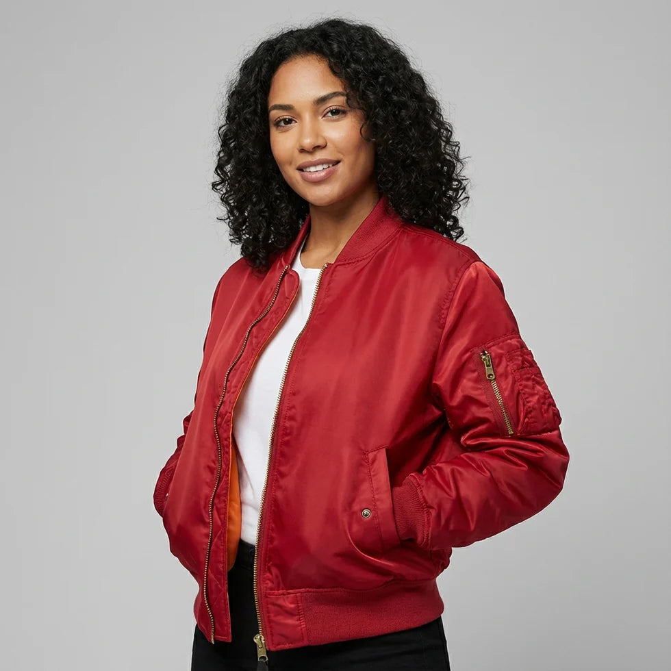 Albane | Women’s Zip Front Utility Pocket Bomber Jacket