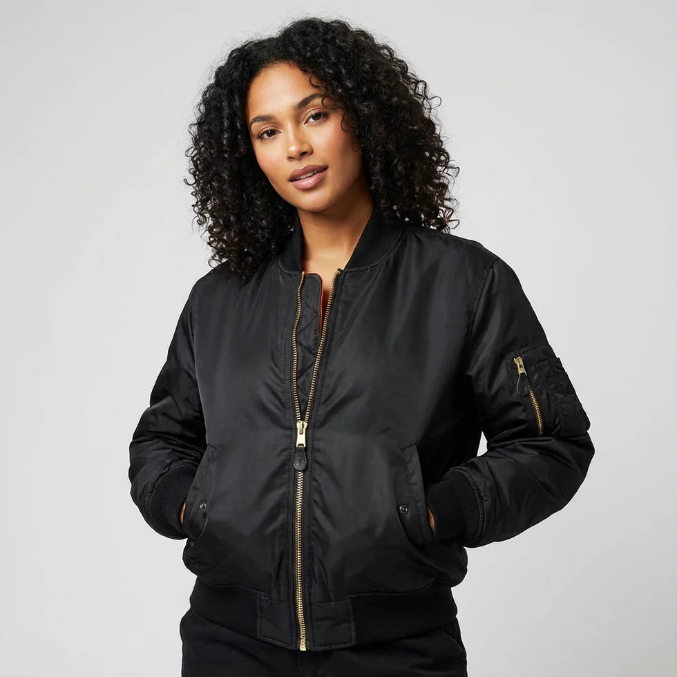 Albane | Women’s Zip Front Utility Pocket Bomber Jacket