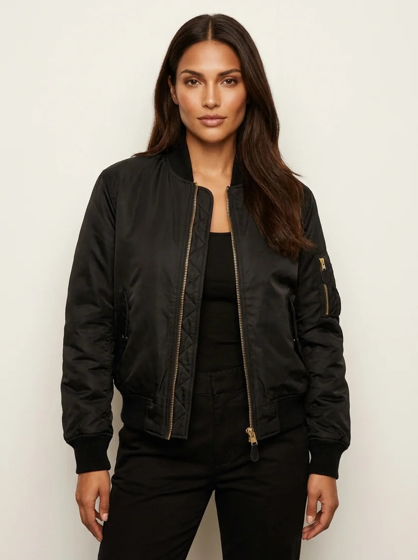 Albane | Women’s Zip Front Utility Pocket Bomber Jacket