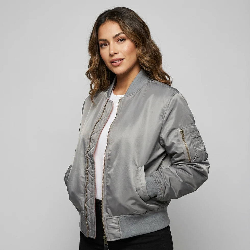 Albane | Women’s Zip Front Utility Pocket Bomber Jacket
