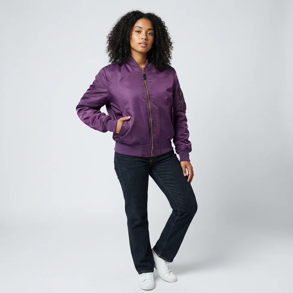 Albane | Women’s Zip Front Utility Pocket Bomber Jacket