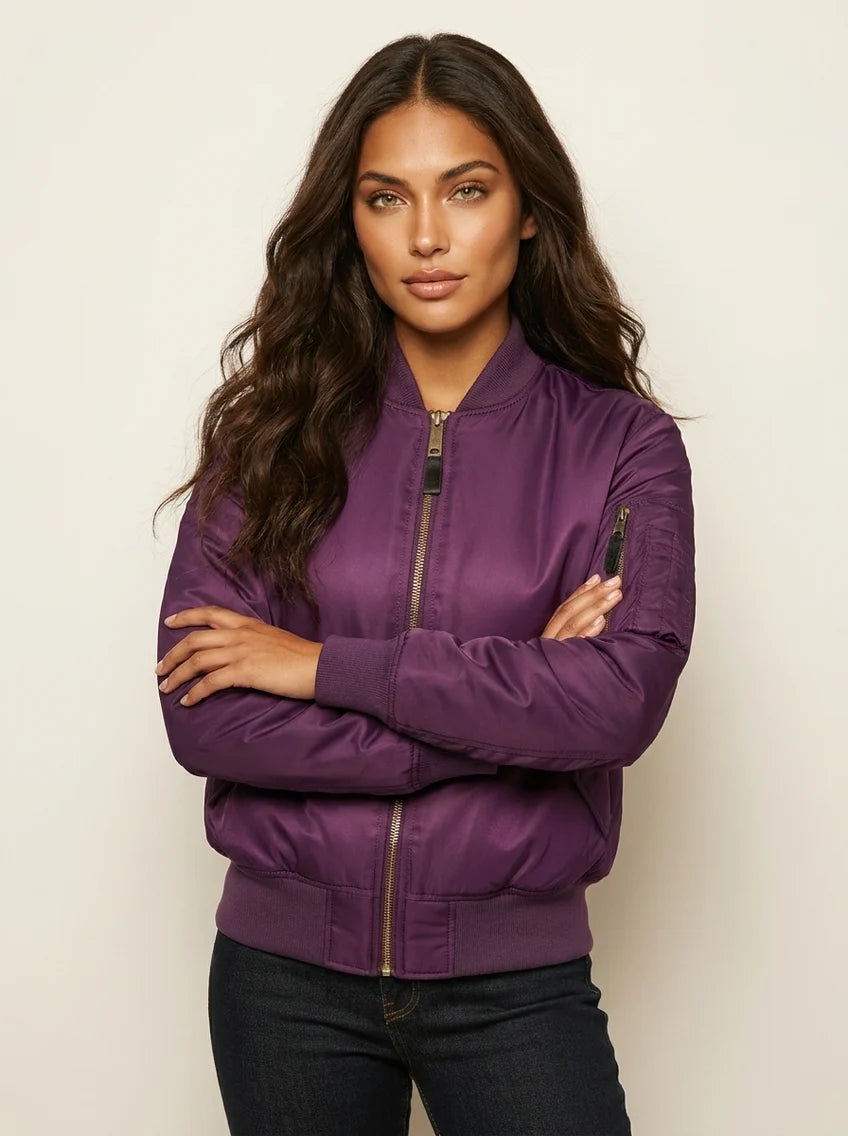 Albane | Women’s Zip Front Utility Pocket Bomber Jacket