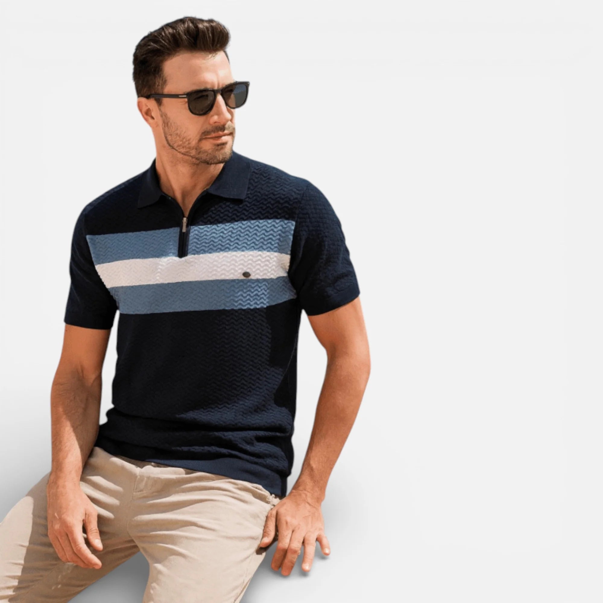 Albert | Men’s Collared Zip Textured Polo Shirt