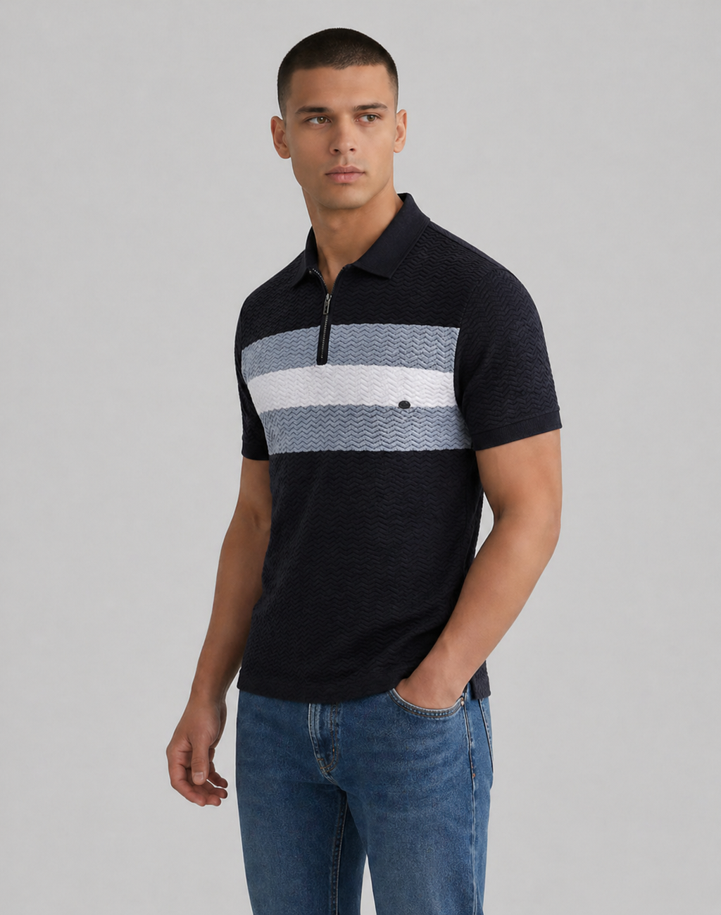 Albert | Men’s Collared Zip Textured Polo Shirt