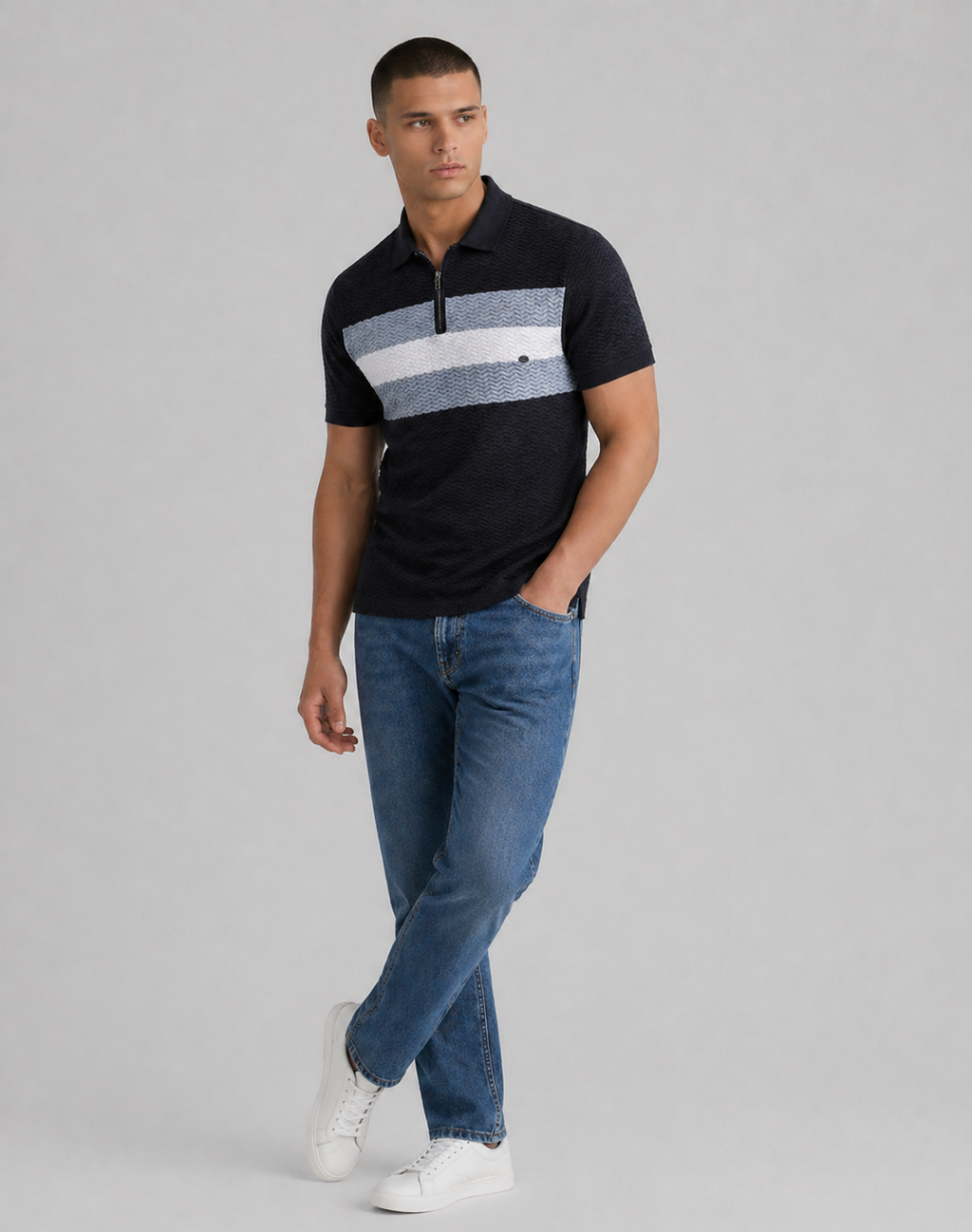 Albert | Men’s Collared Zip Textured Polo Shirt