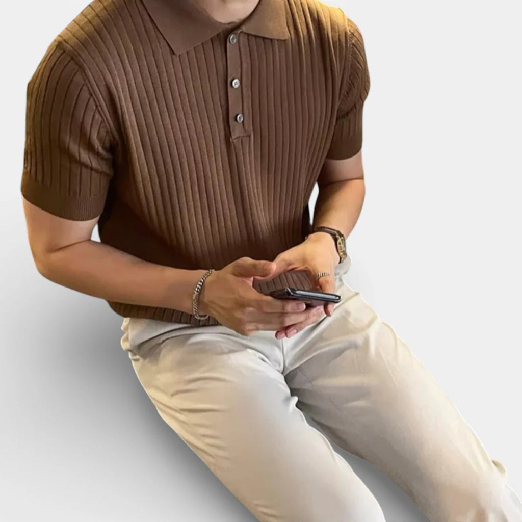 Alberto | Men’s Vertical Stripe Short Sleeve Polo Shirt