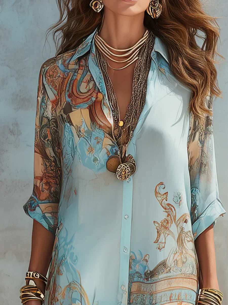 Albina | Women’s Printed Button Front Collared Flowy Maxi Dress