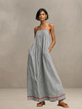 Aldona | Women’s Striped Square Neck Strappy Flowy Maxi Dress