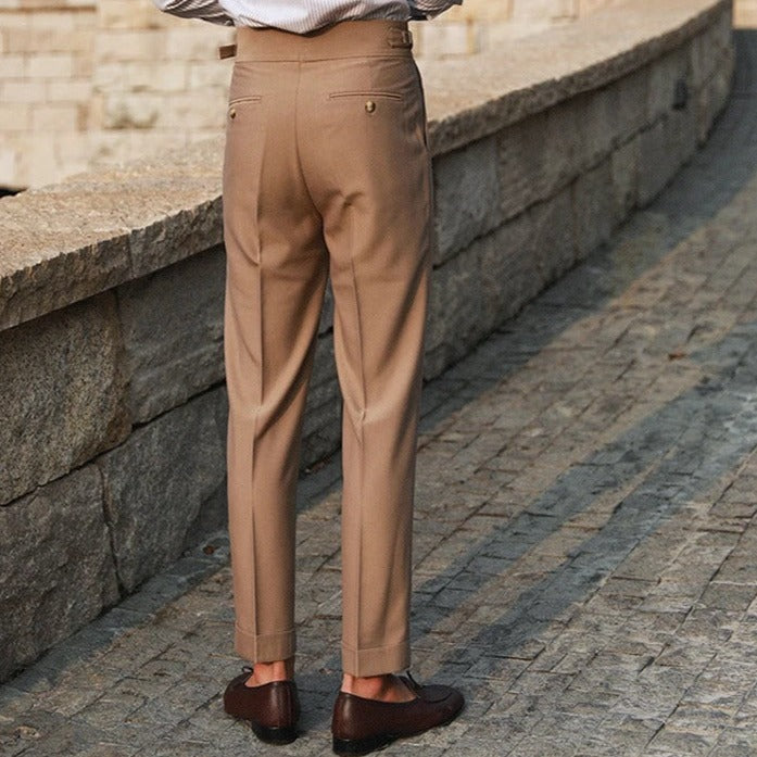 Aldous | Men's Button Side Pleated High Rise Dress Pants