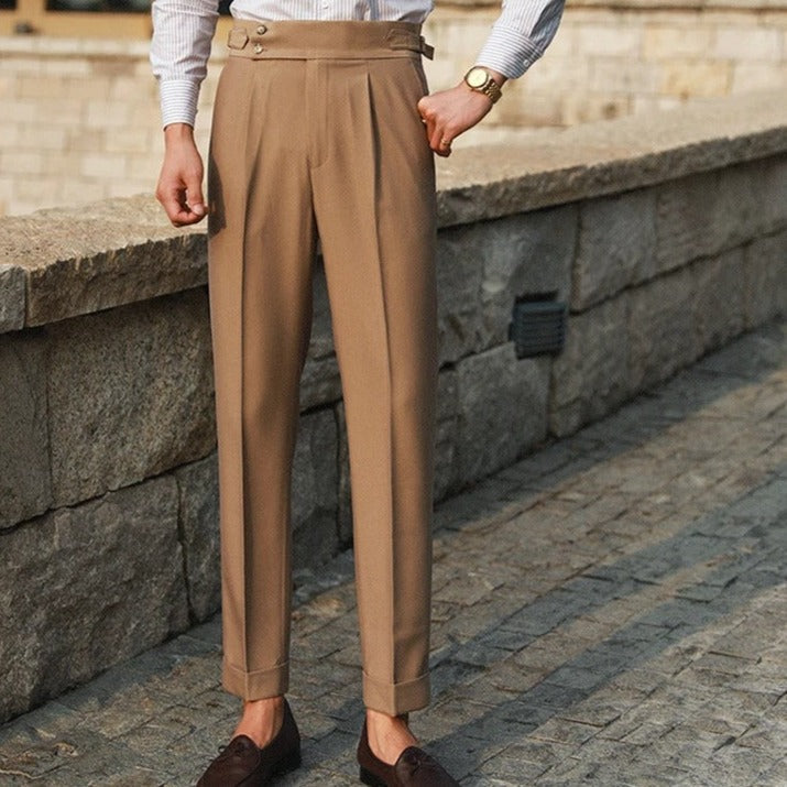 Aldous | Men's Button Side Pleated High Rise Dress Pants