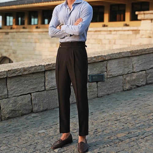 Aldous | Men's Button Side Pleated High Rise Dress Pants