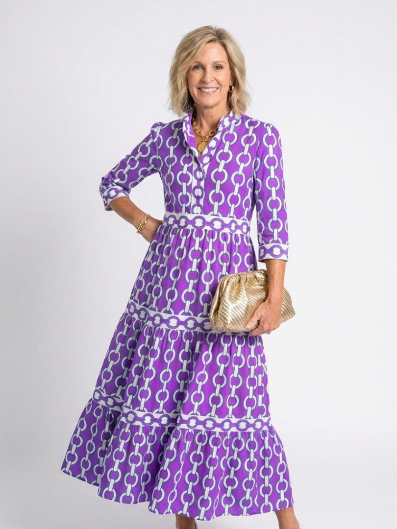 Alecia | Women’s Printed Summer Midi Dress With Waist Seam